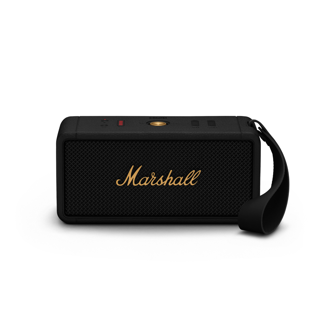 Marshall Middleton Waterproof portable Bluetooth® speaker (Black and Brass)  at Crutchfield